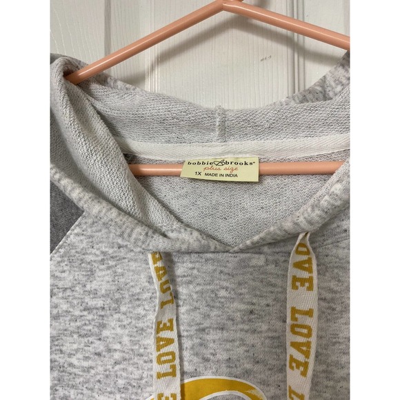 Bobbie Brooks Love Hoodie Womens 1X Gray Yellow Raglan Sleeve Pullover - Picture 2 of 6